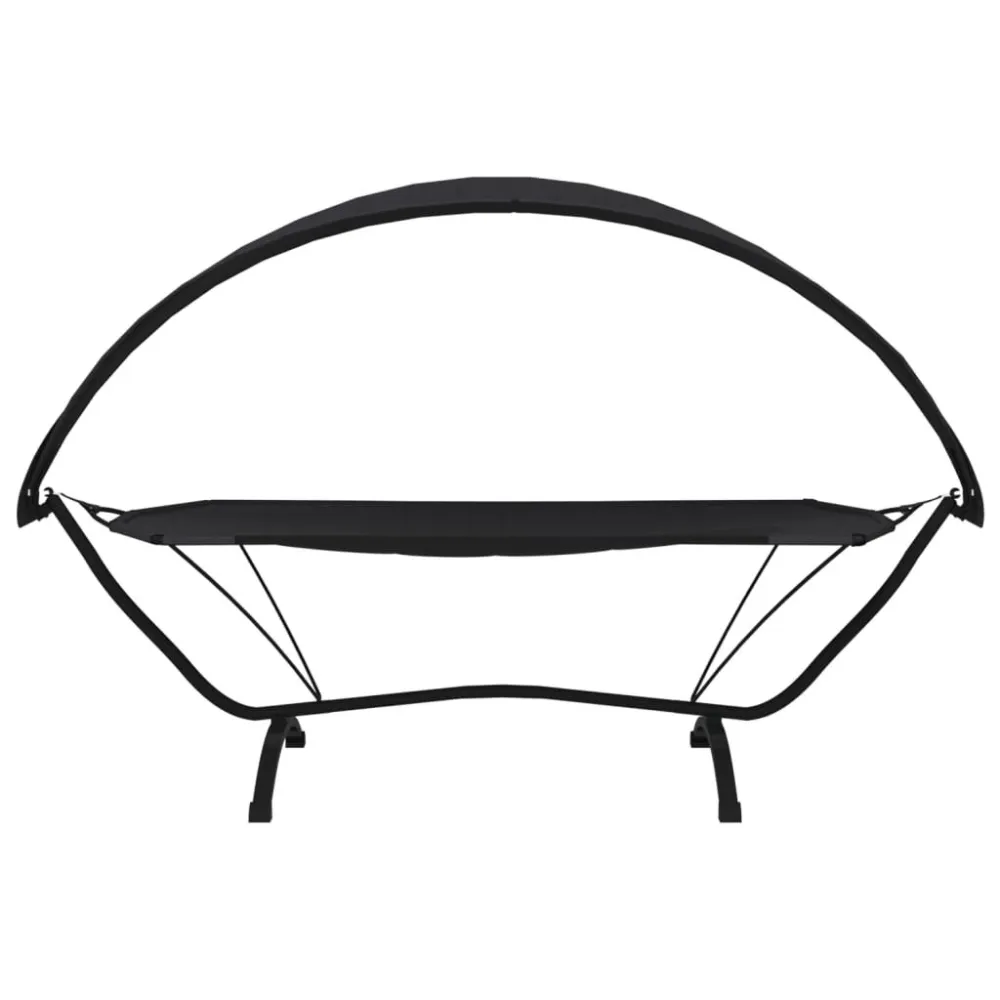 Espreguiçadeira exterior com toldo ço e tecido oxford preto
