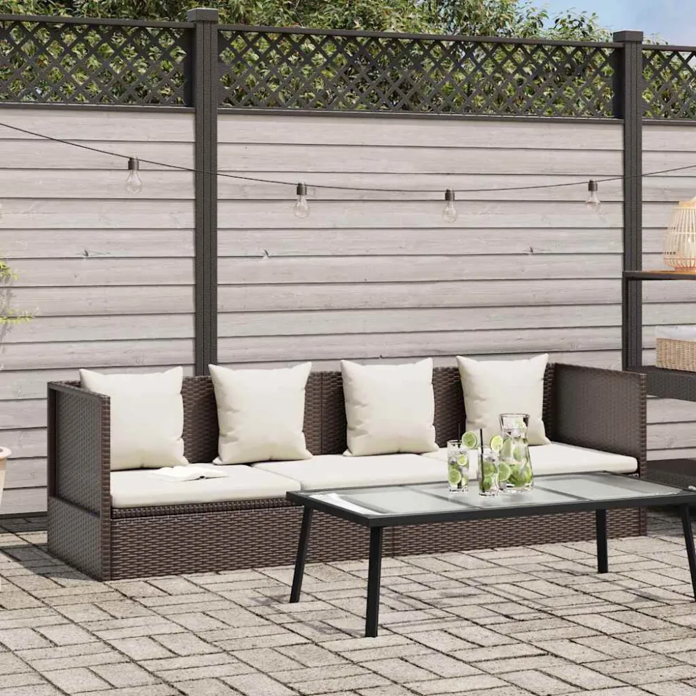 Espreguiçadeira jardim com almofadão+almofadas vime PE castanho