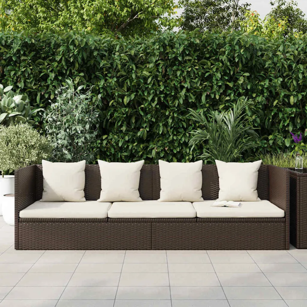 Espreguiçadeira jardim com almofadão+almofadas vime PE castanho