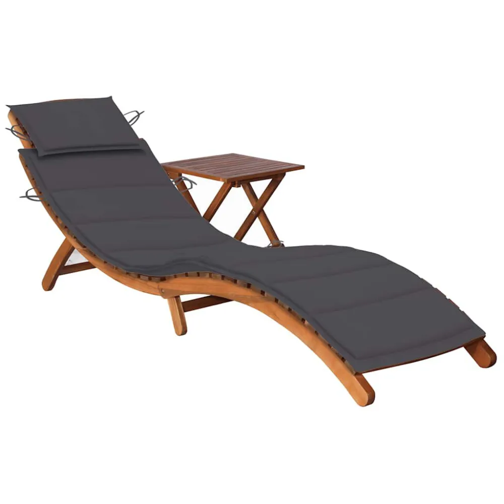 Espreguiçadeira de jardim com mesa e almofadão acácia maciç