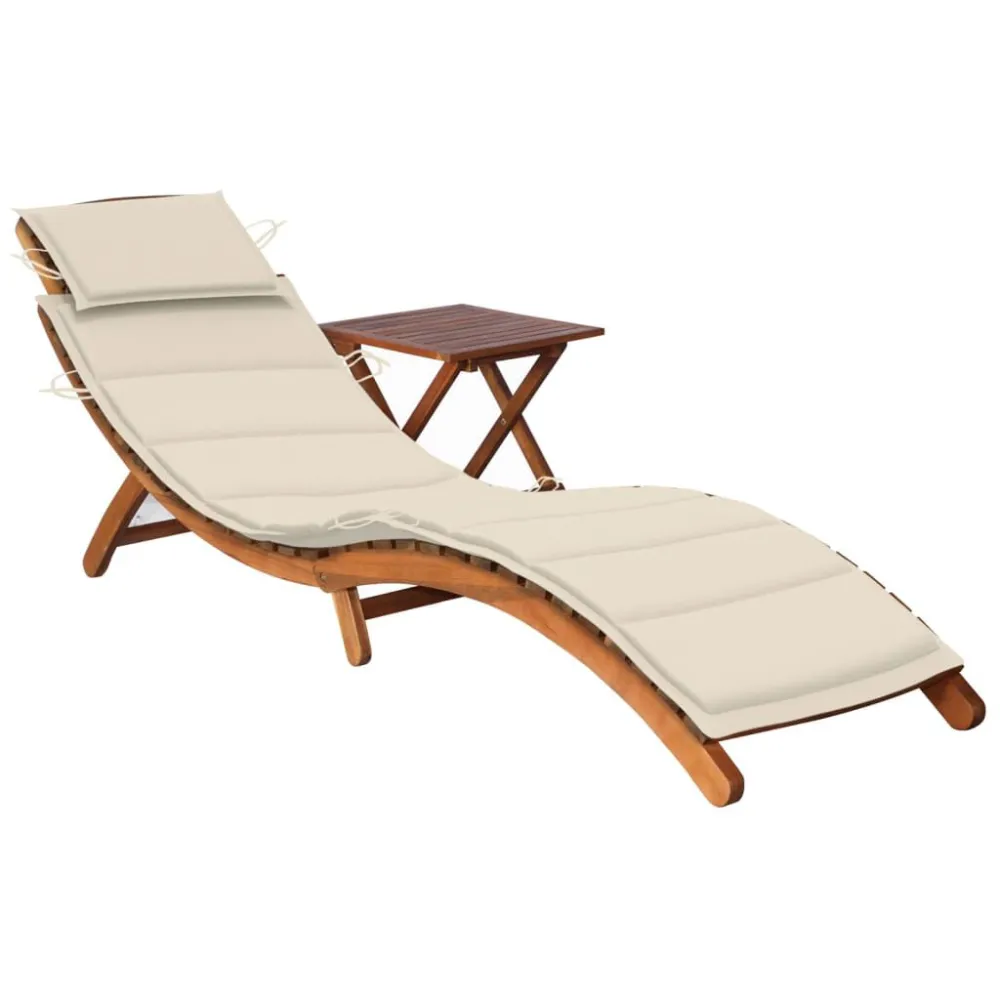 Espreguiçadeira de jardim com mesa e almofadão acácia maciç
