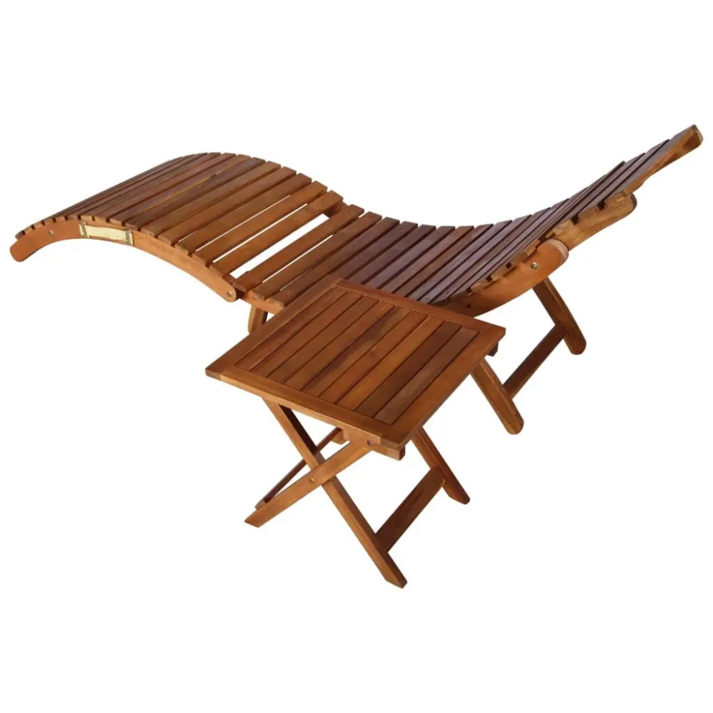Espreguiçadeira de jardim com mesa e almofadão acácia maciç