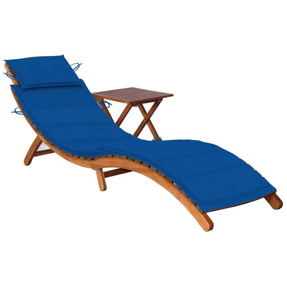 Espreguiçadeira de jardim com mesa e almofadão acácia maciç