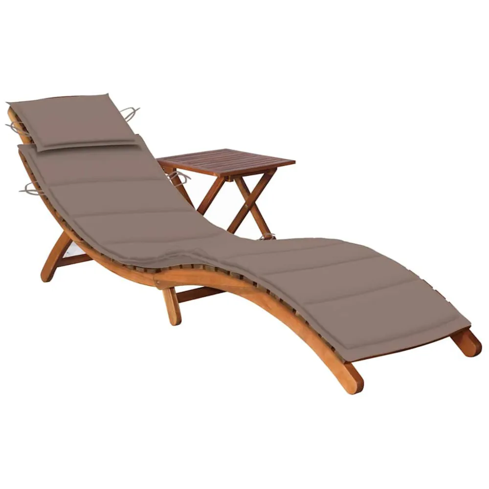 Espreguiçadeira de jardim com mesa e almofadão acácia maciç
