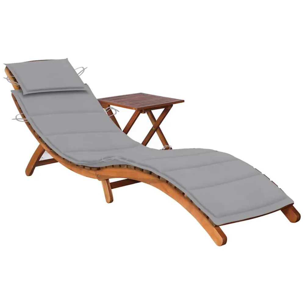 Espreguiçadeira de jardim com mesa e almofadão acácia maciç