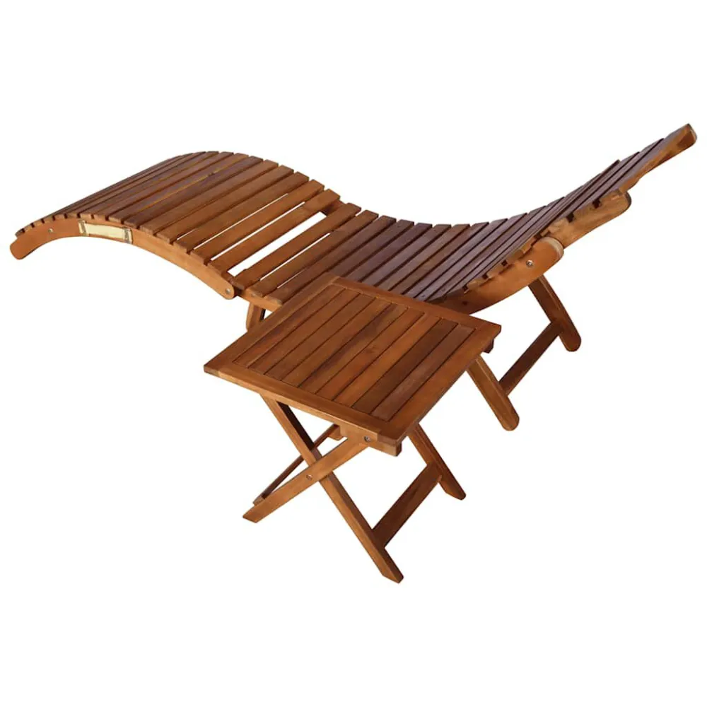 Espreguiçadeira de jardim com mesa e almofadão acácia maciç