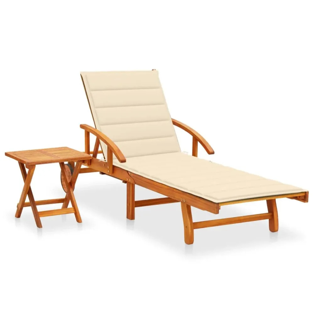 Espreguiçadeira de jardim com mesa e almofadão acácia maciç