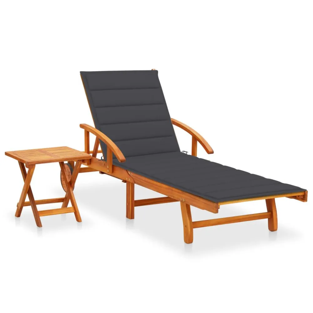 Espreguiçadeira de jardim com mesa e almofadão acácia maciç