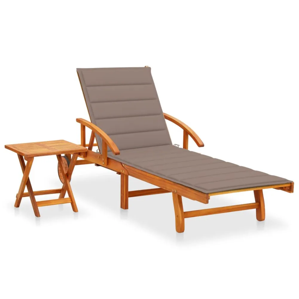 Espreguiçadeira de jardim com mesa e almofadão acácia maciç