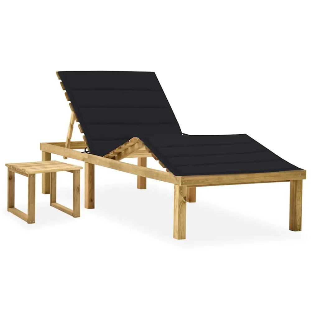 Espreguiçadeira de jardim com mesa e almofadão pinho impregnado