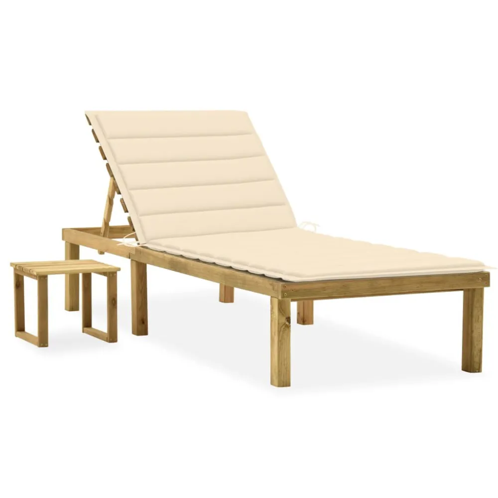 Espreguiçadeira de jardim com mesa e almofadão pinho impregnado