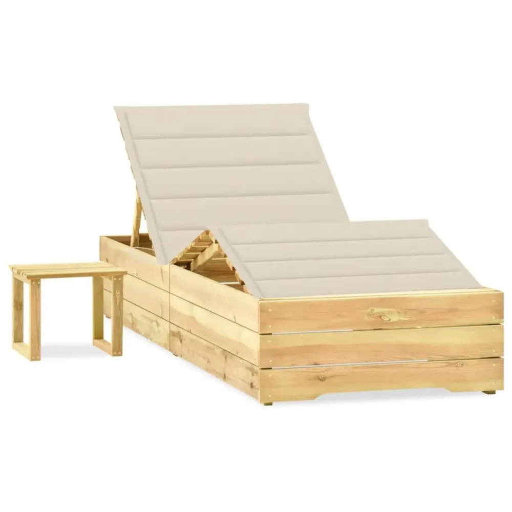 Espreguiçadeira de jardim com mesa e almofadão pinho impregnado
