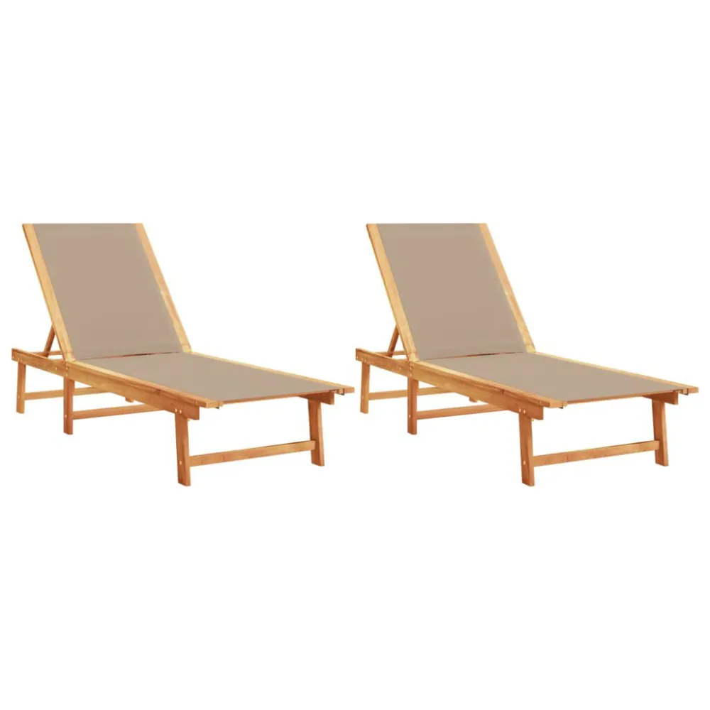 Espreguiçadeiras 2pcs acácia maciç/textilene cinza-acastanhado