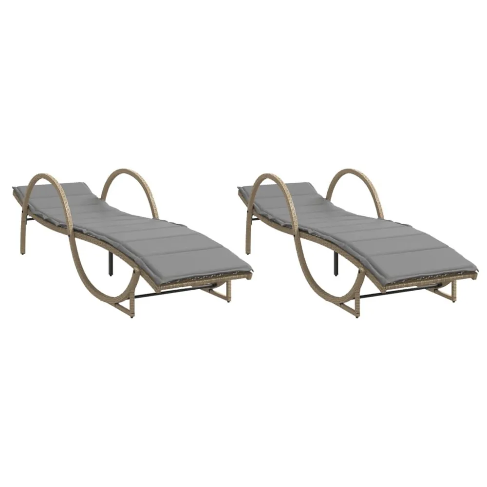 Espreguiçadeiras com almofadões 2 pcs vime PE bege