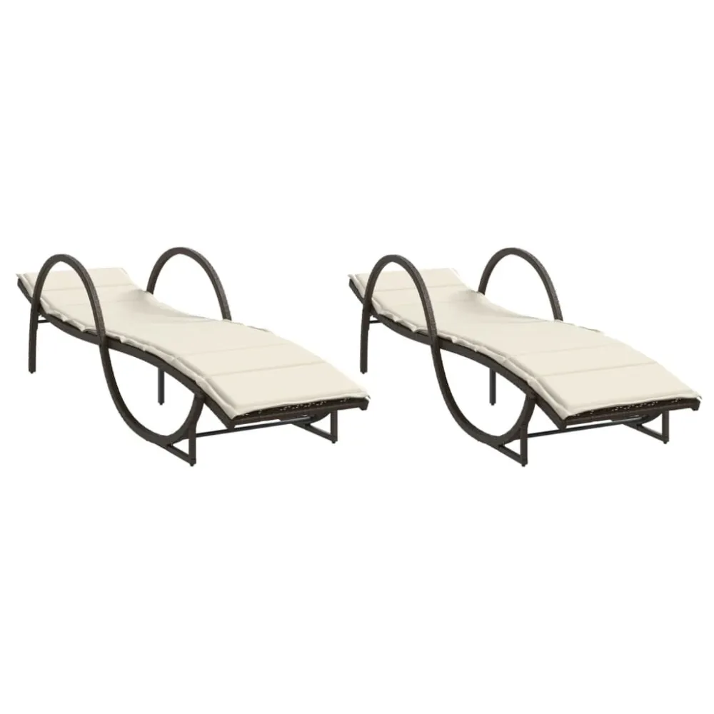 Espreguiçadeiras com almofadões 2 pcs vime PE castanho