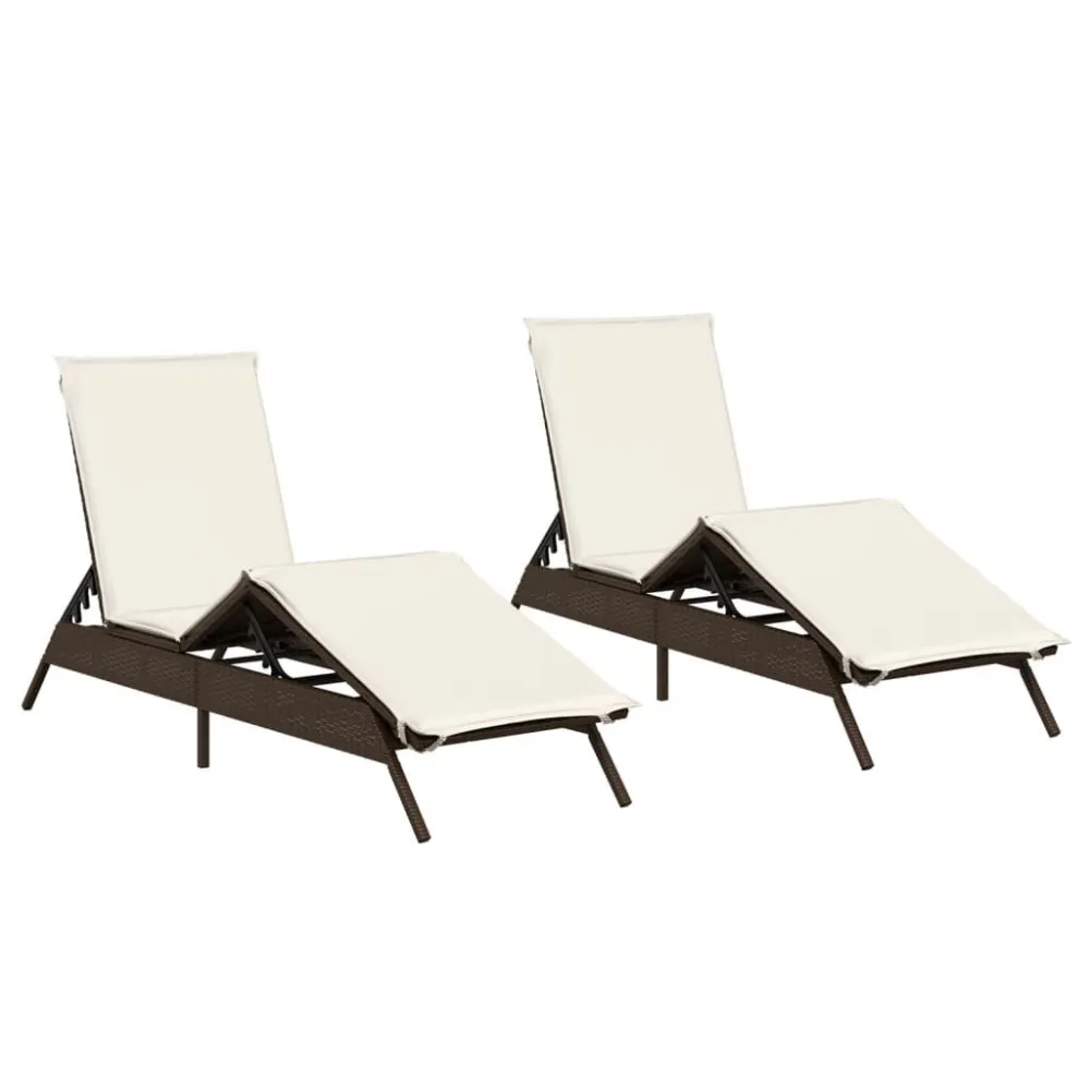 Espreguiçadeiras com almofadões 2 pcs vime PE castanho