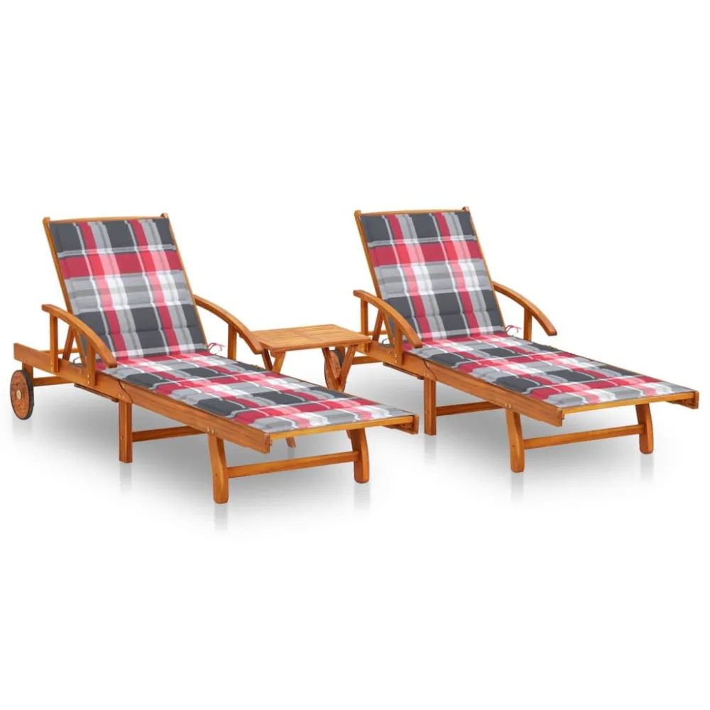 Espreguiçadeiras com mesa e almofadões 2 pcs acácia maciç