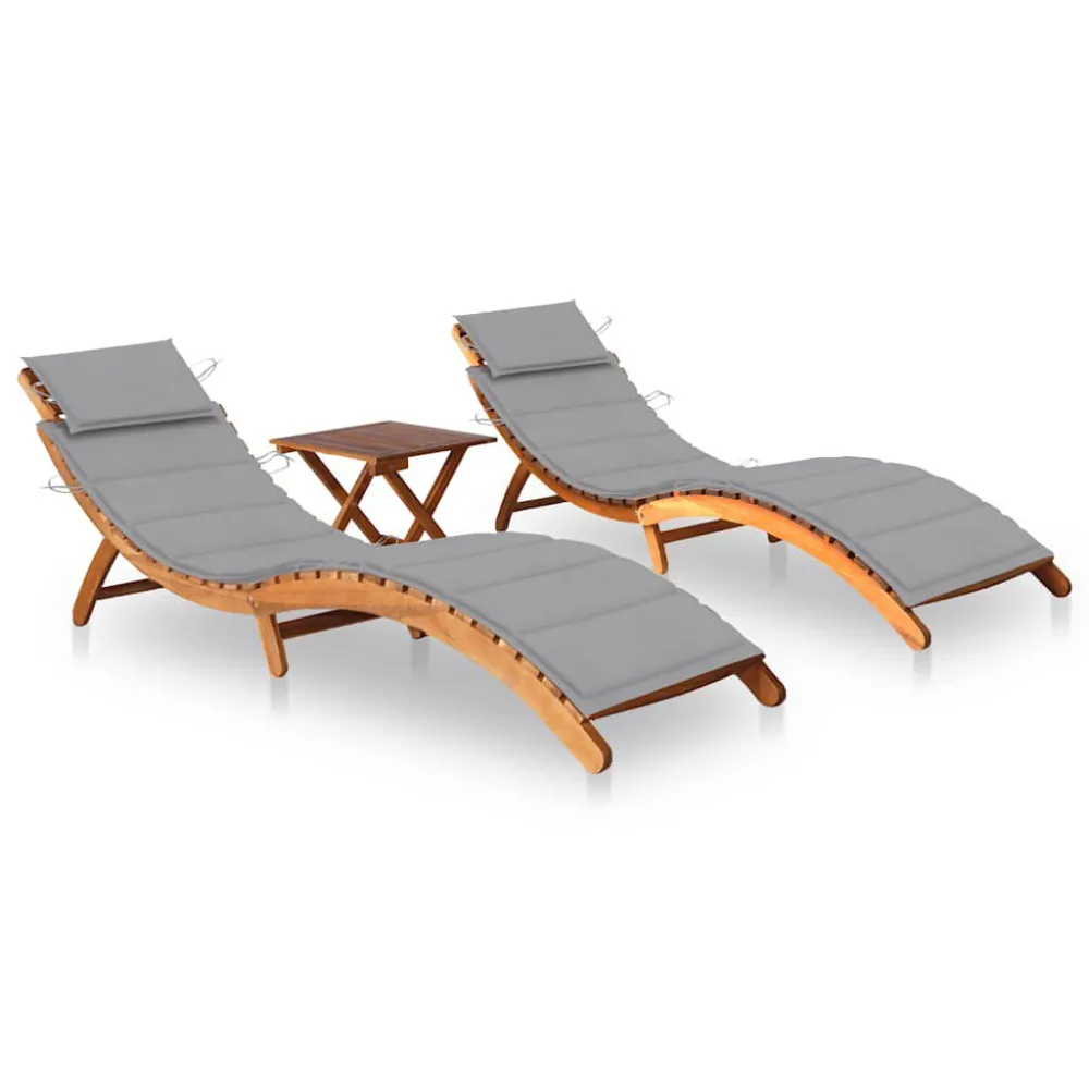 Espreguiçadeiras com mesa e almofadões 2 pcs acácia maciç