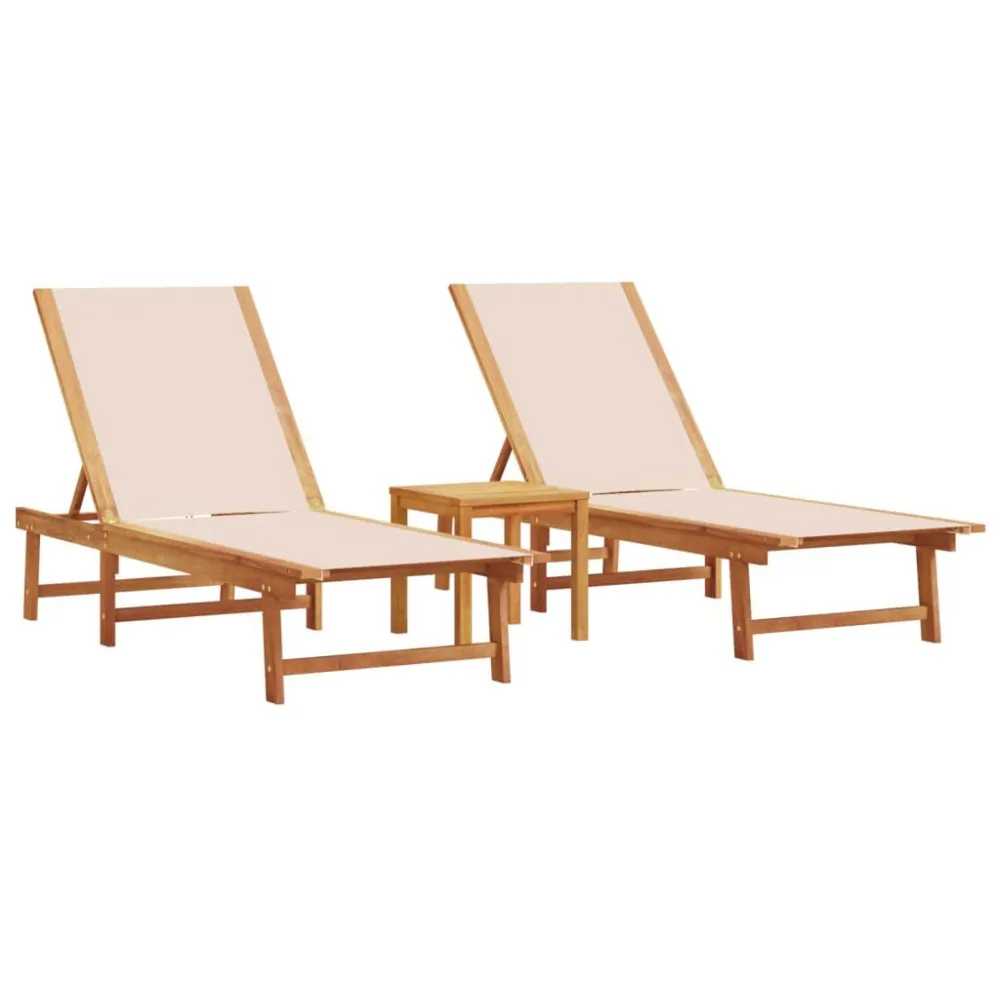 Espreguiçadeiras com mesa 2 pcs acácia maciç/textilene creme