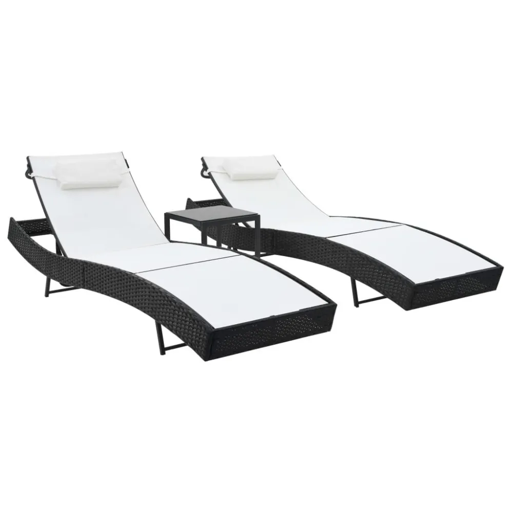 Espreguiçadeiras com mesa 2 pcs vime PE e textilene preto