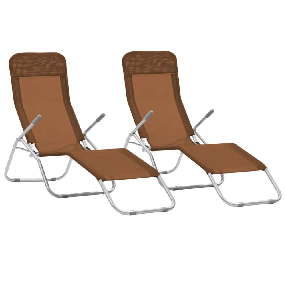 Espreguiçadeiras dobráveis 2pcs textilene cinzento-acastanhado