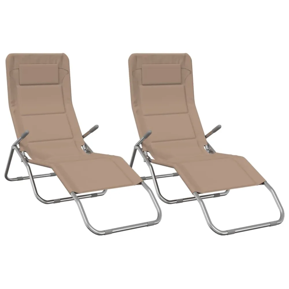 Espreguiçadeiras dobráveis 2pcs textilene/ço cinza-acastanhado