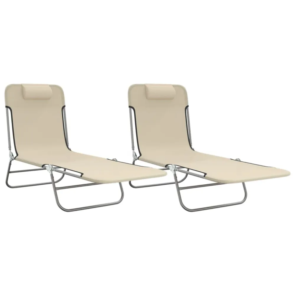 Espreguiçadeiras dobráveis 2 pcs textilene e ço cor creme