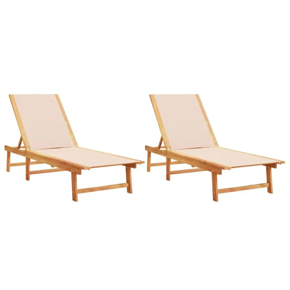 Espreguiçadeiras 2 pcs madeira de acácia maciç/textilene creme