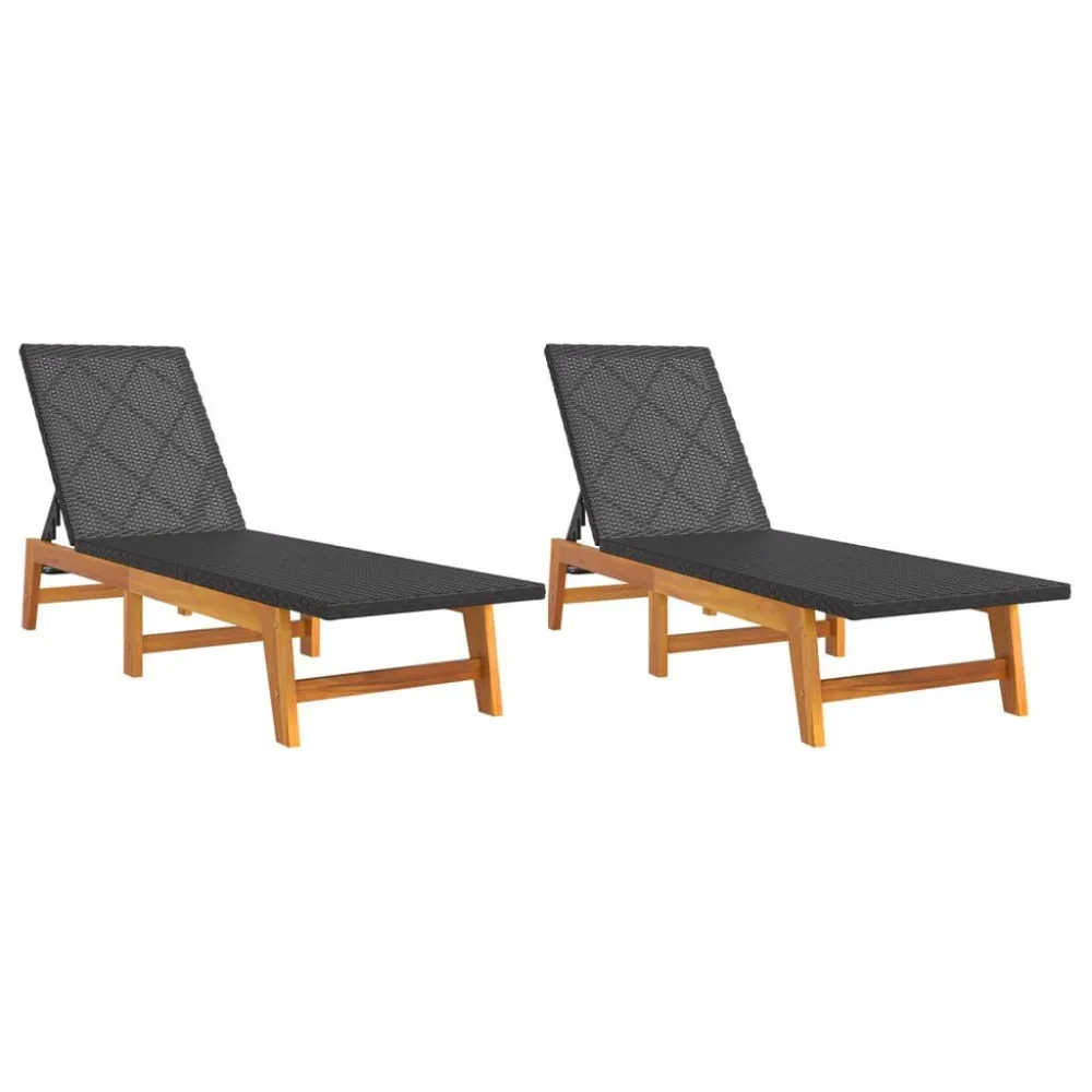 Espreguiçadeiras 2 pcs vime PE e acácia maciç preto e castanho
