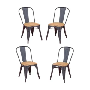 Pack de 4 cadeiras metálicas com assentos de madeira - Bistro - Preto