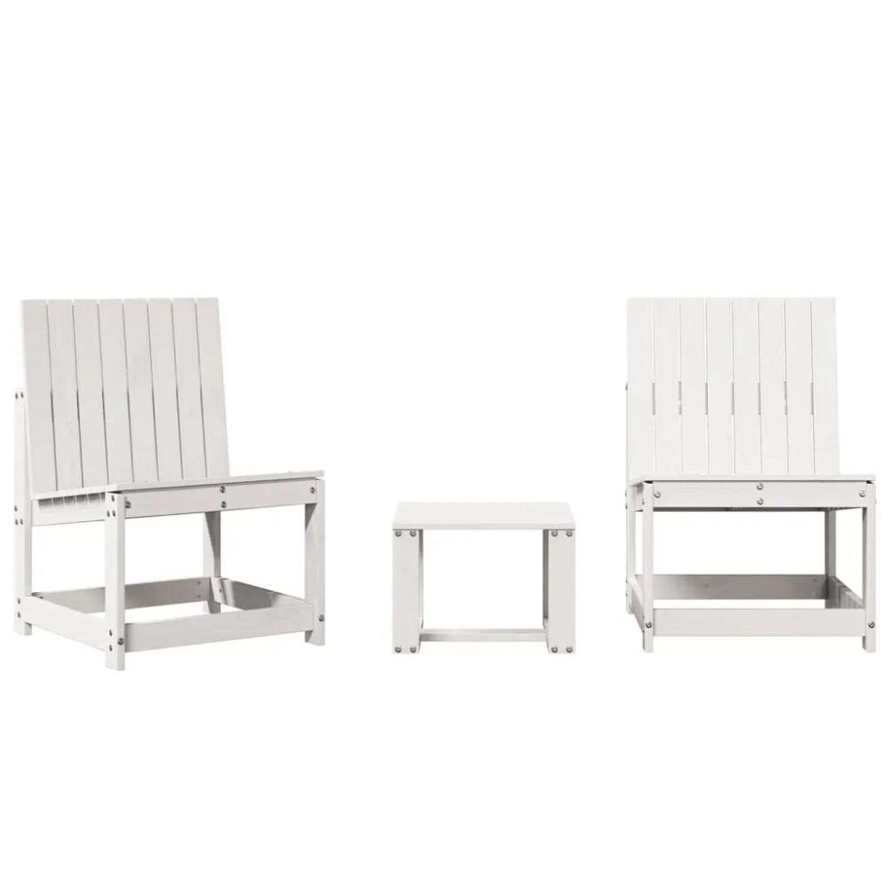 3 pcs conjunto lounge de jardim madeira de pinho maciç branco