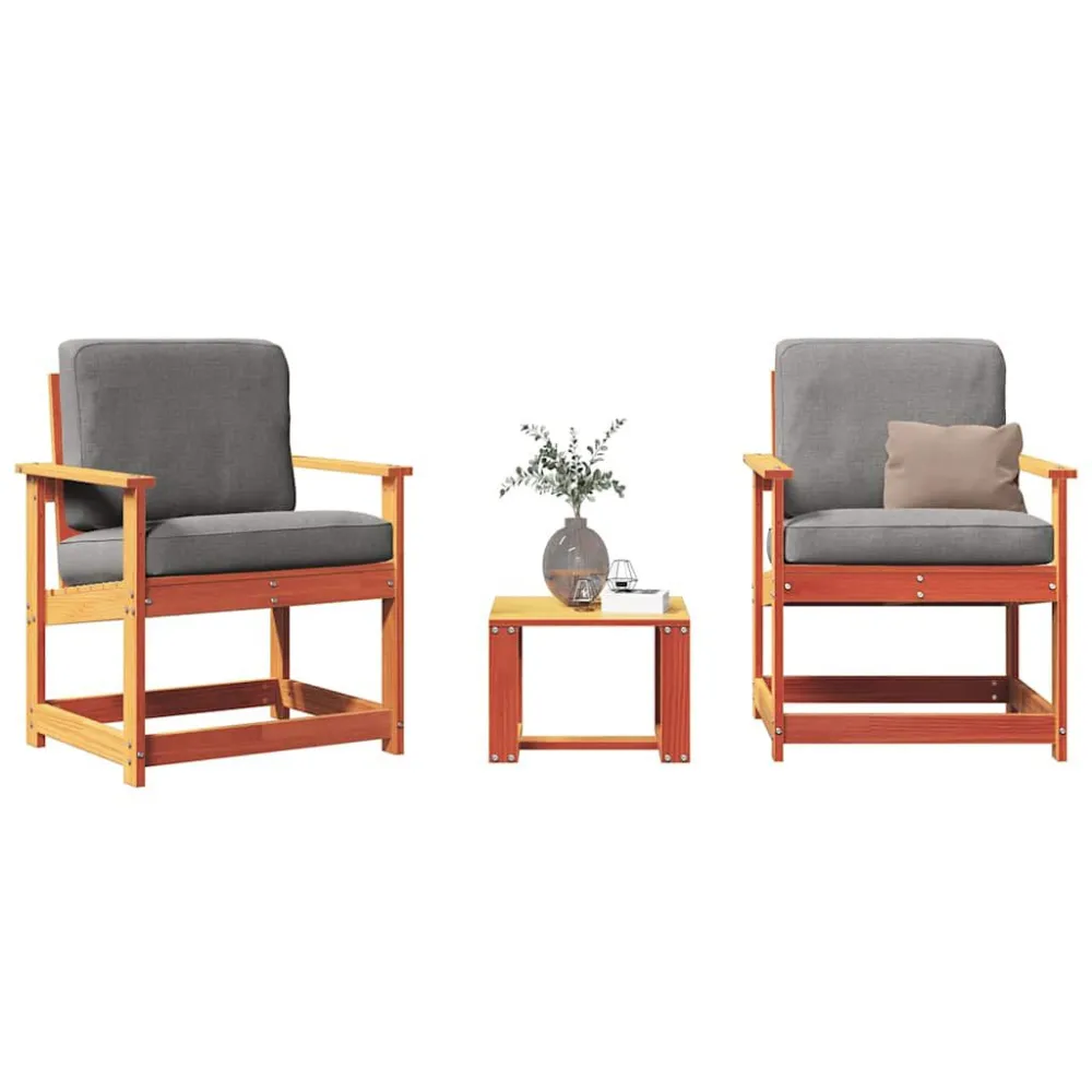 3 pcs conjunto lounge de jardim pinho maciço castanho-mel