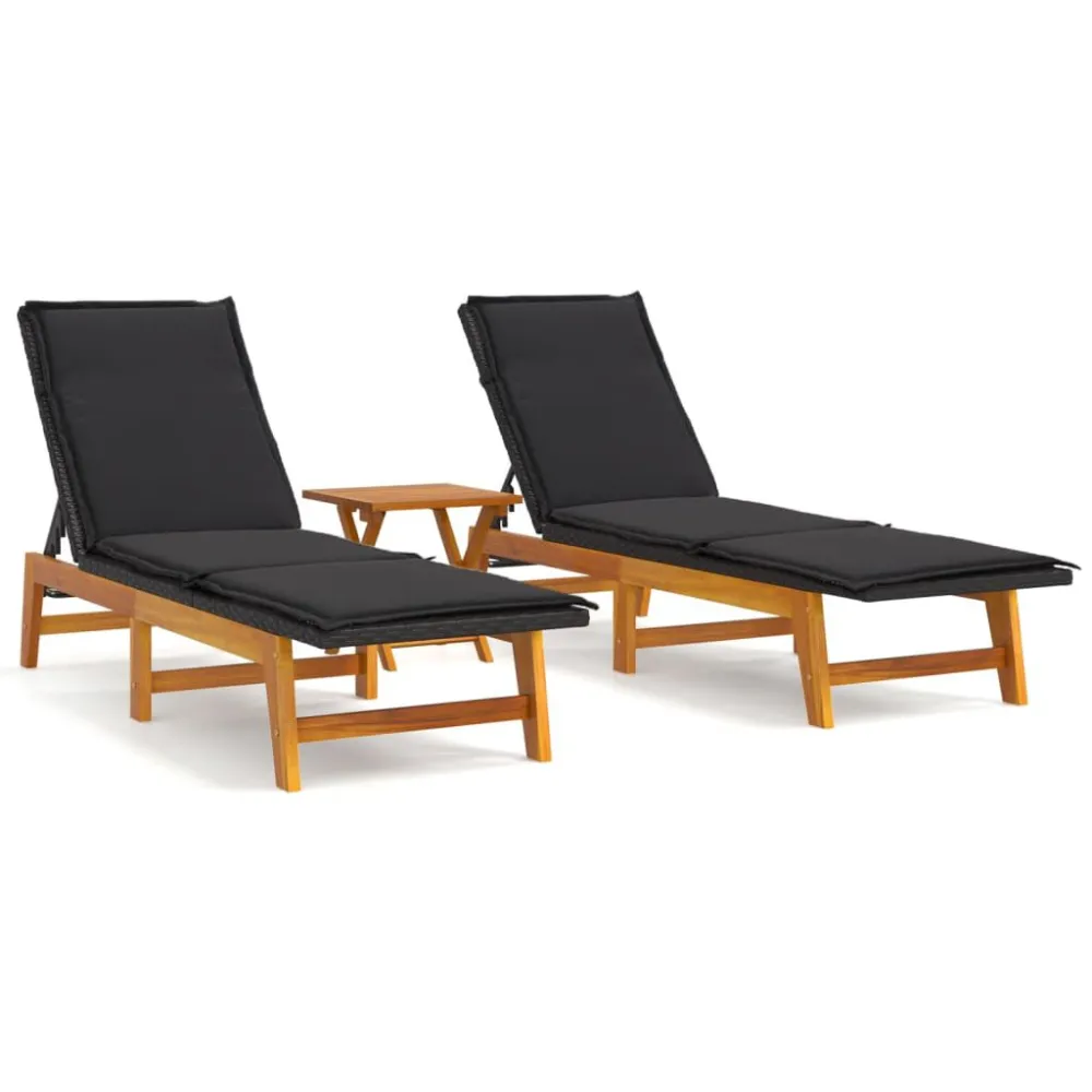 3 pcs conjunto lounge para jardim vime PE e acácia maciç
