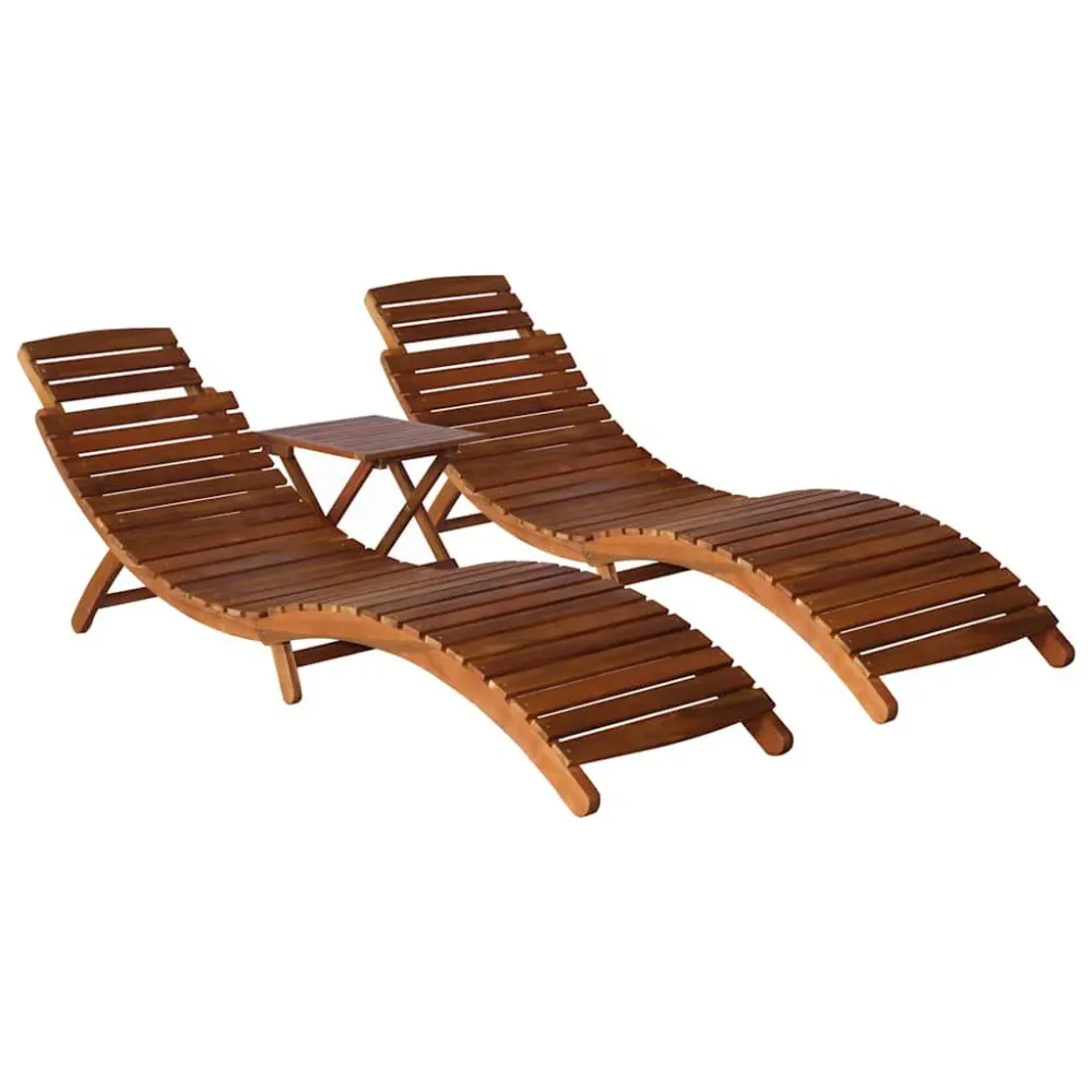 3 pcs espreguiçadeira com mesa de centro madeira acácia maciç
