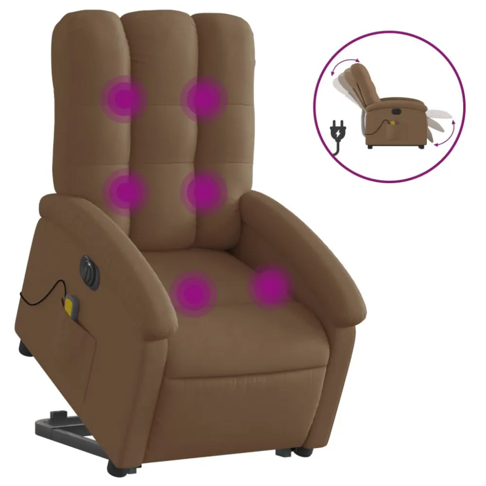 Poltrona elétrica elevatória massagens tecido castanho