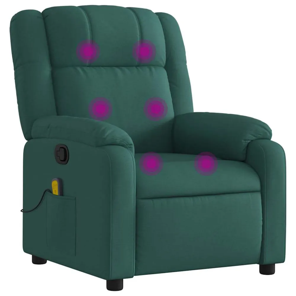 Poltrona de massagens reclinável tecido verde-escuro