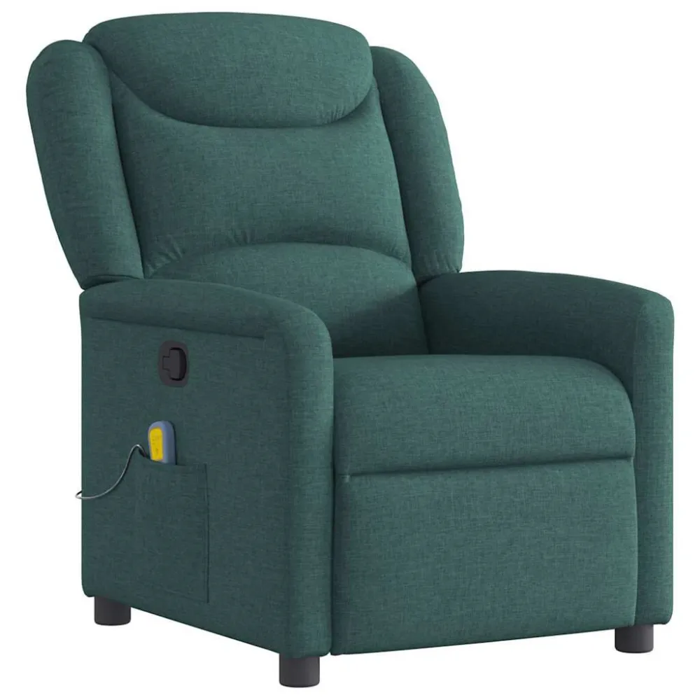 Poltrona de massagens reclinável tecido verde-escuro