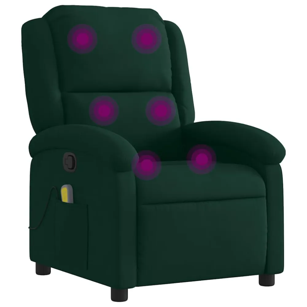 Poltrona de massagens reclinável veludo verde-escuro
