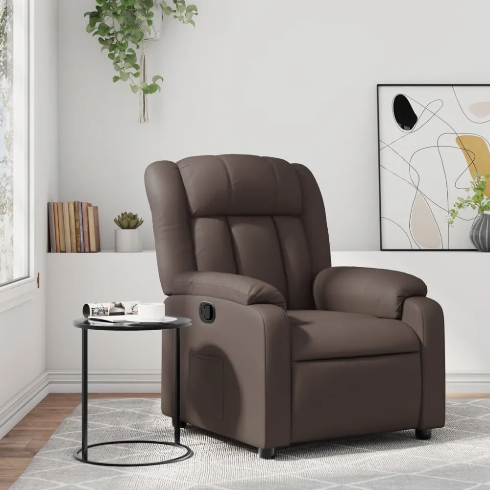 Poltrona reclinável couro artificial castanho