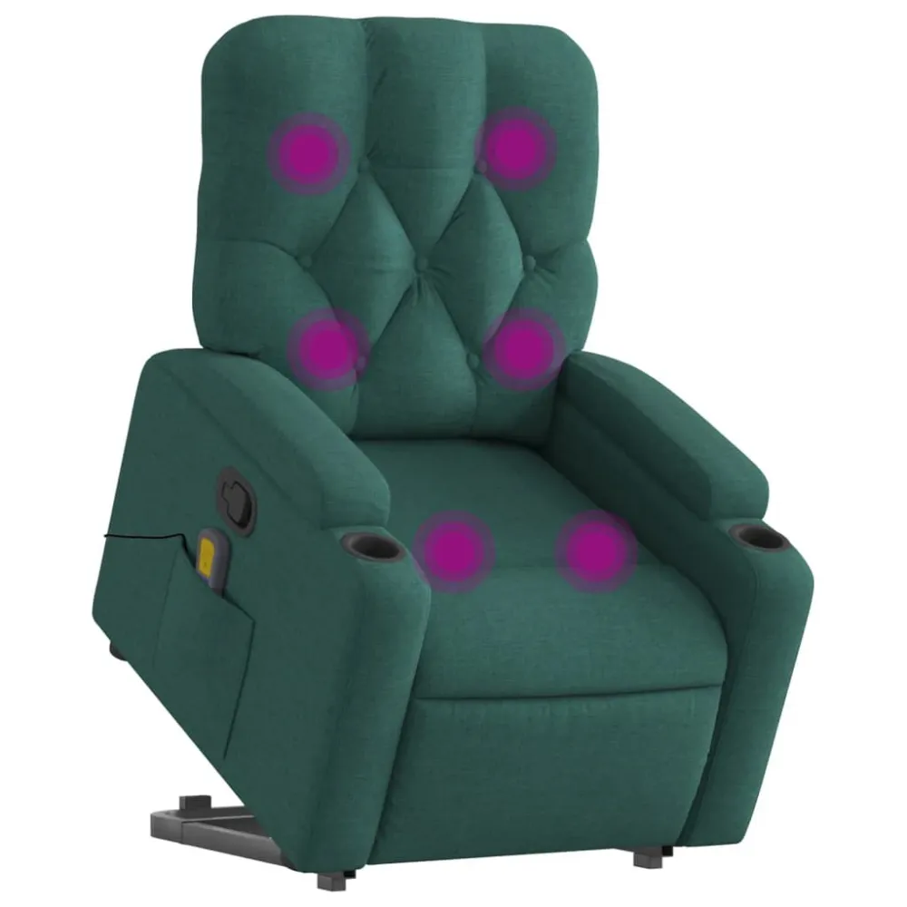 Poltrona reclinável elevatória de massagens tecido verde-escuro