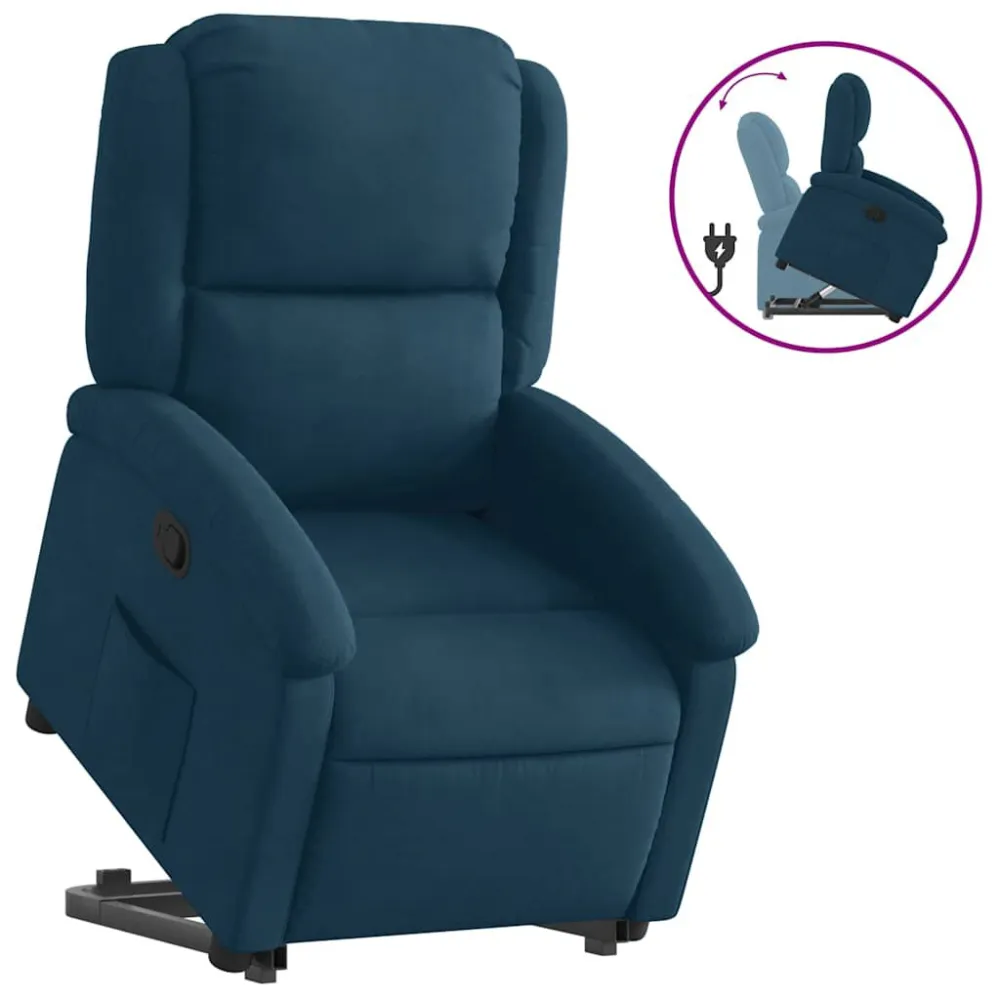 Poltrona reclinável elevatória veludo azul