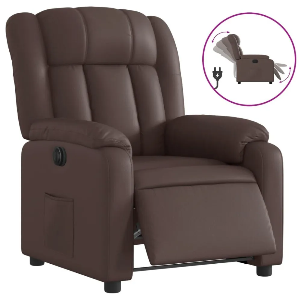 Poltrona reclinável elétrica couro artificial castanho
