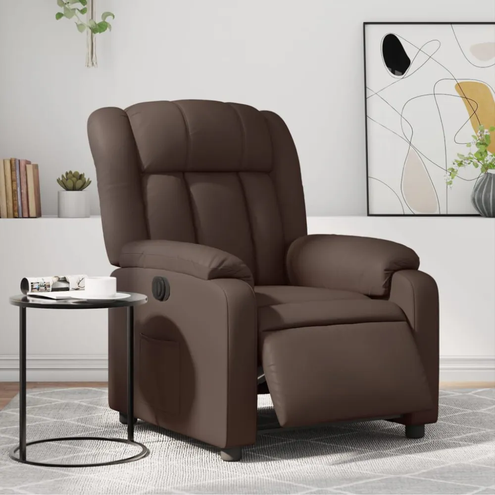 Poltrona reclinável elétrica couro artificial castanho