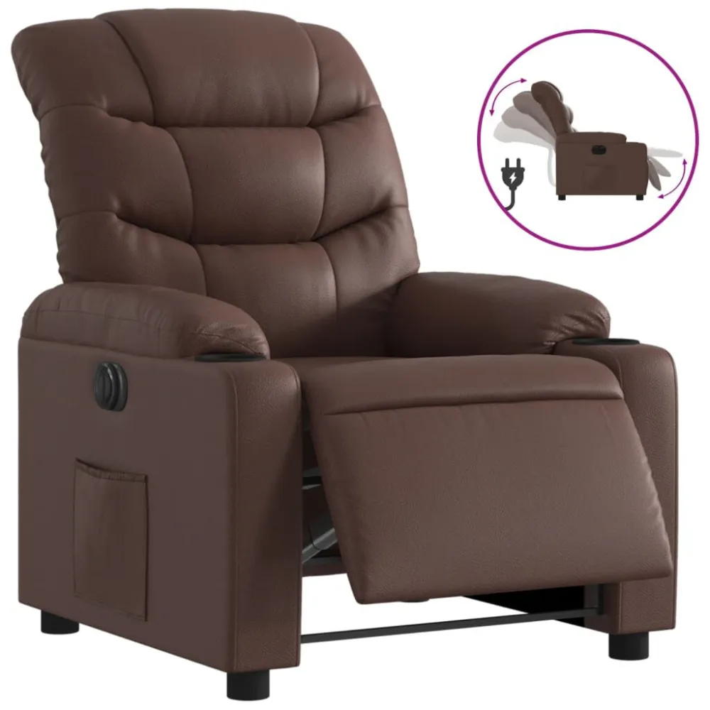 Poltrona reclinável elétrica couro artificial castanho