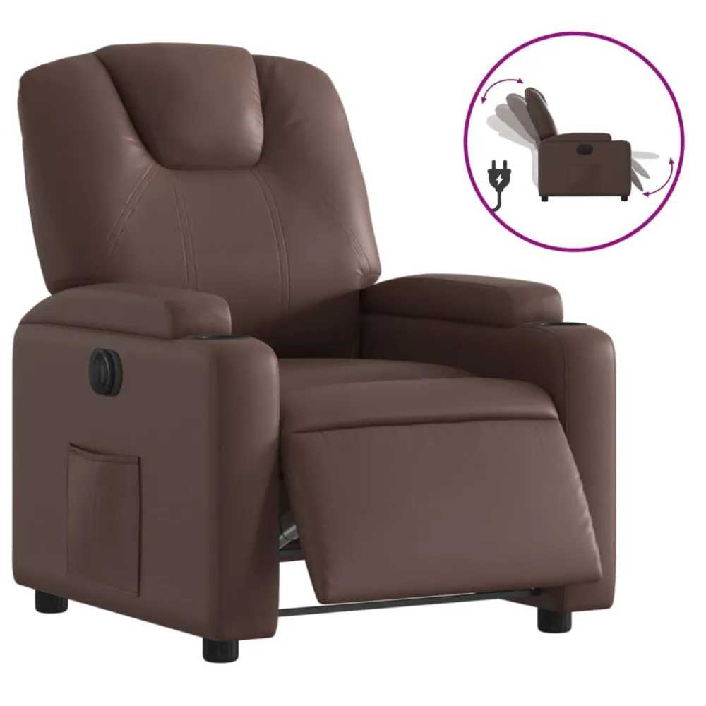 Poltrona reclinável elétrica couro artificial castanho