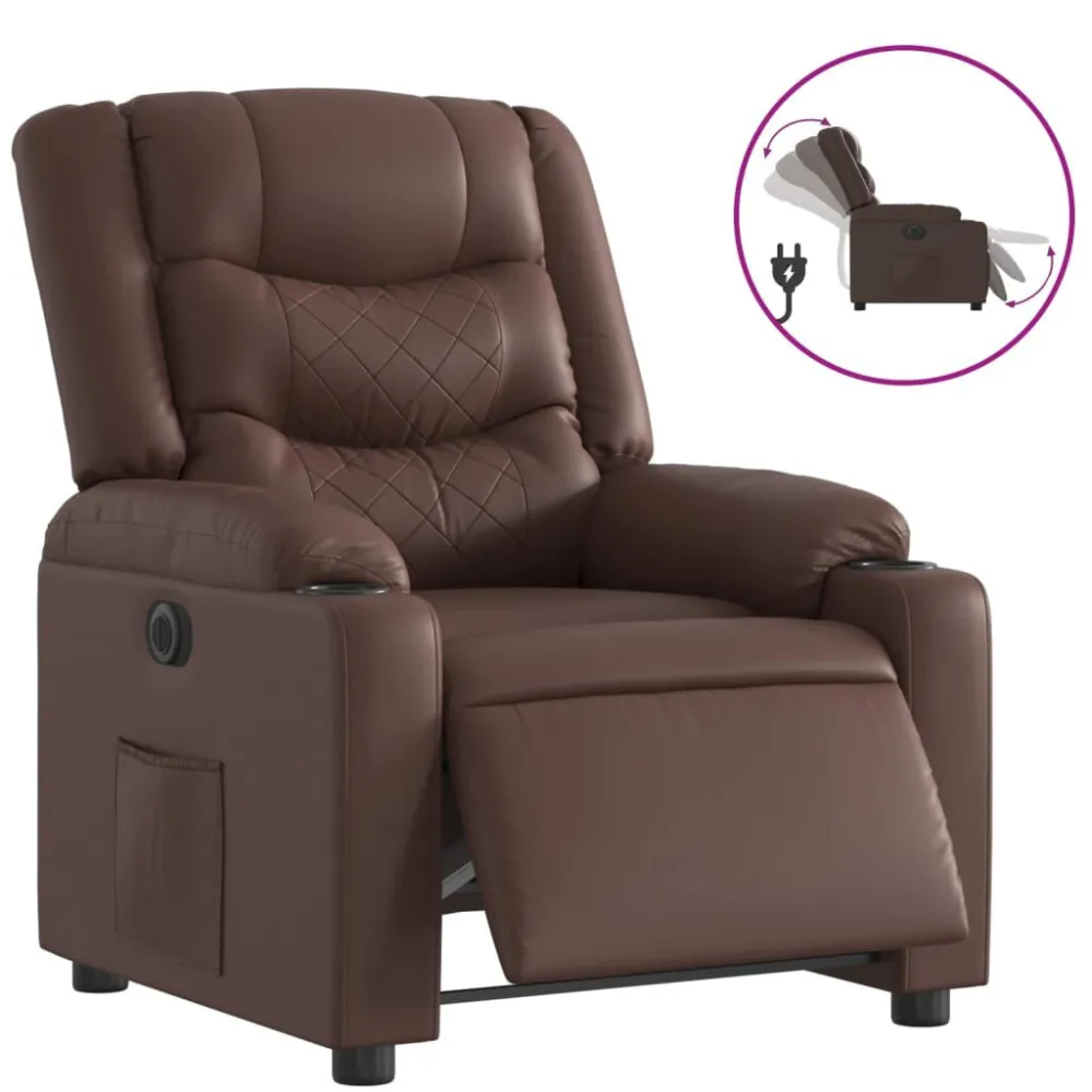 Poltrona reclinável elétrica couro artificial castanho