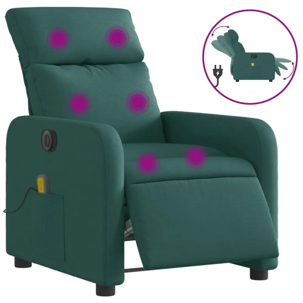 Poltrona reclinável de massagens elétrica tecido verde-escuro