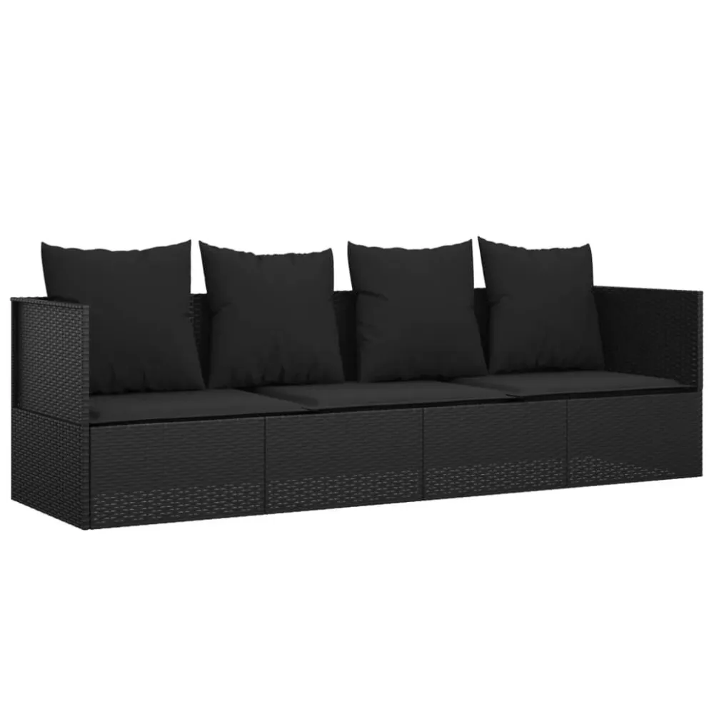 Sofá lounge de exterior com almofadões vime PE preto