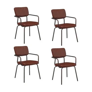 WeHome - Conjunto de 4 cadeiras industriais de interior estofadas em pele ecológica castanha com braços