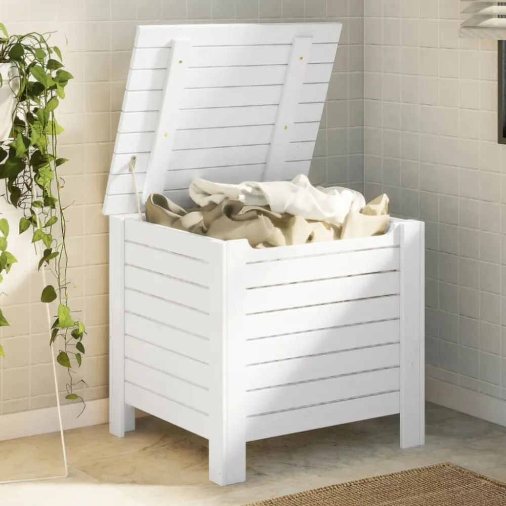 Caixa de arrumação com tampa RANA 60x49x54cm pinho maciço branco | Fácil Montagem